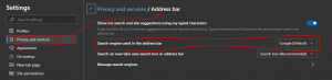 Illustration of how to change the search engine for Microsoft Edge